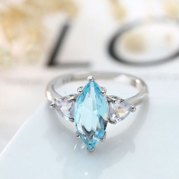 Size 10 Sterling Silver .925 Band Lab Created Stones Ring - Picture 2 of 6